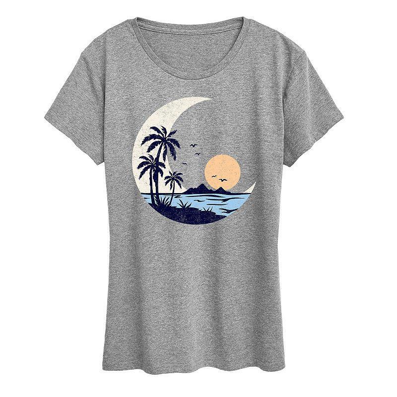 Womens Moon Beach Scene Graphic Tee Grey Gray Product Image