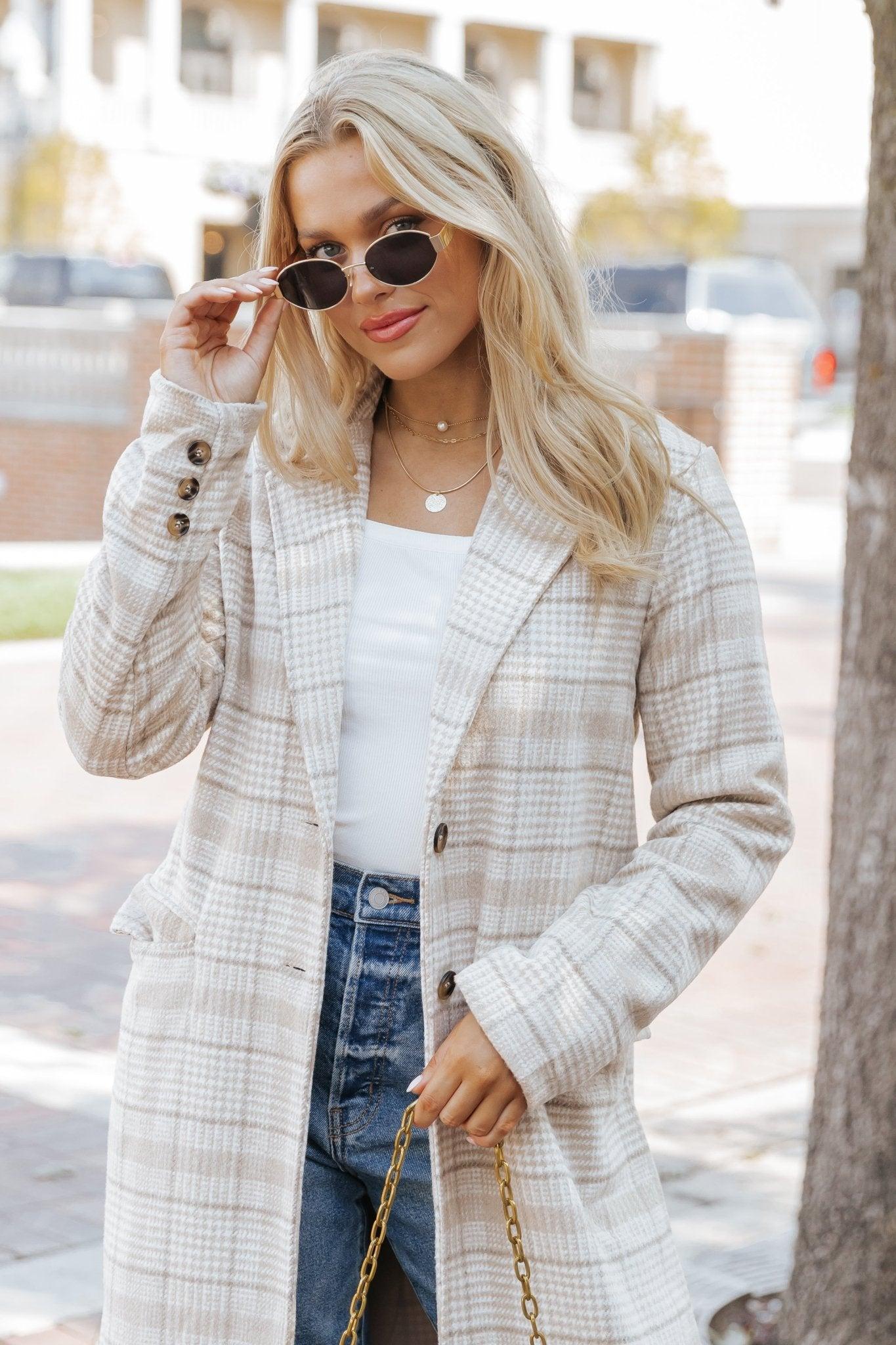 After Fall Tan Plaid Trench Coat - FINAL SALE Product Image