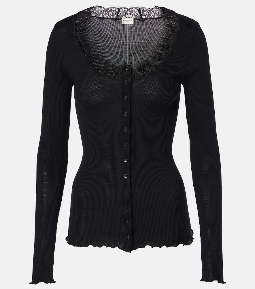 Lace-trimmed Wool And Silk Cardigan In Black Product Image