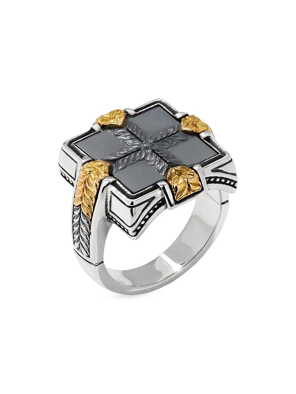 Mens Laconia Sterling Silver, 18K Yellow Gold & Hematite Ring Product Image