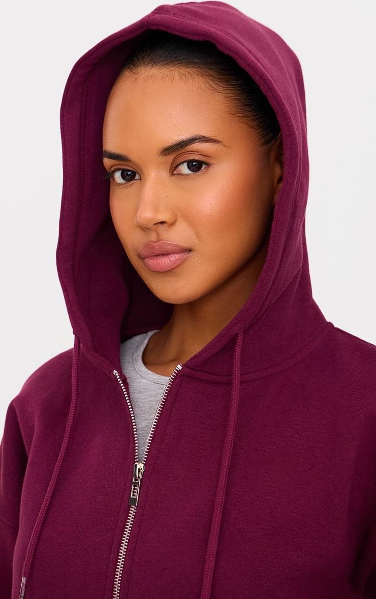 Plum Oversized Zip Up Plain Front Hoodie Product Image