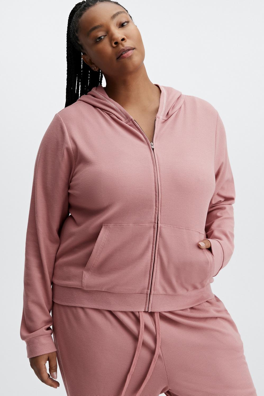 Fabletics Zip-Up Waffle Hoodie Womens pink/pink plus Size 4X Product Image