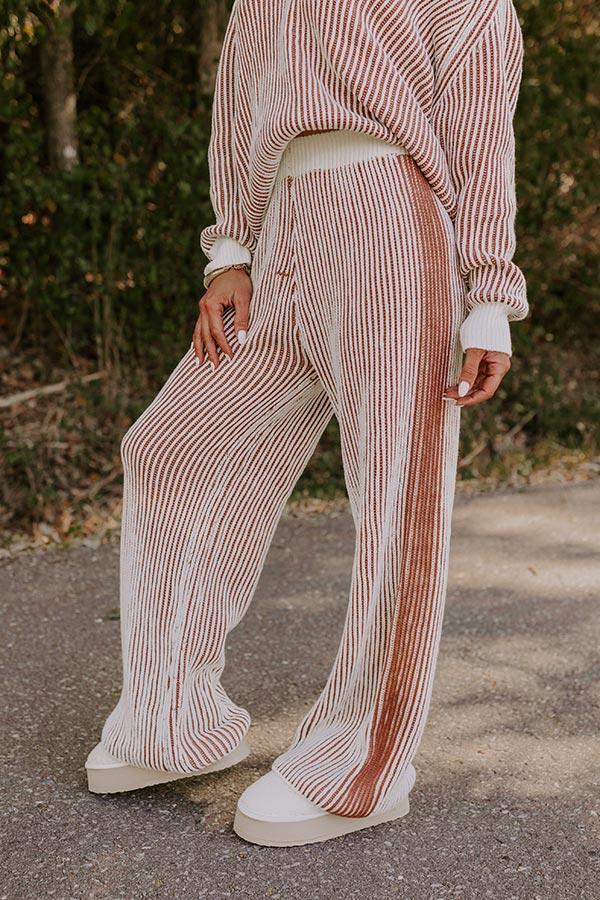 Uptown Chic High Waist Ribbed Pants in Ivory Product Image