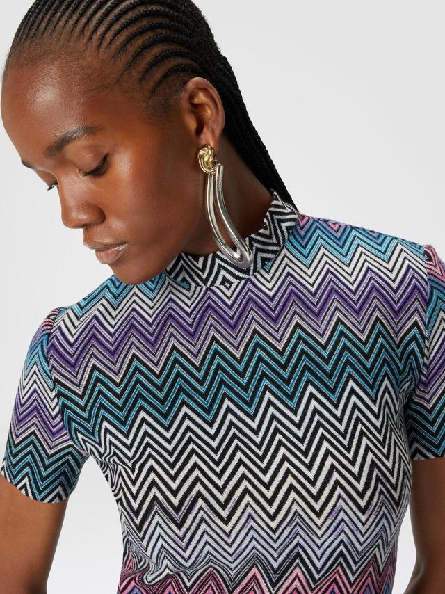 Short-sleeved mini-dress in zigzag wool Multicoloured | Missoni Product Image