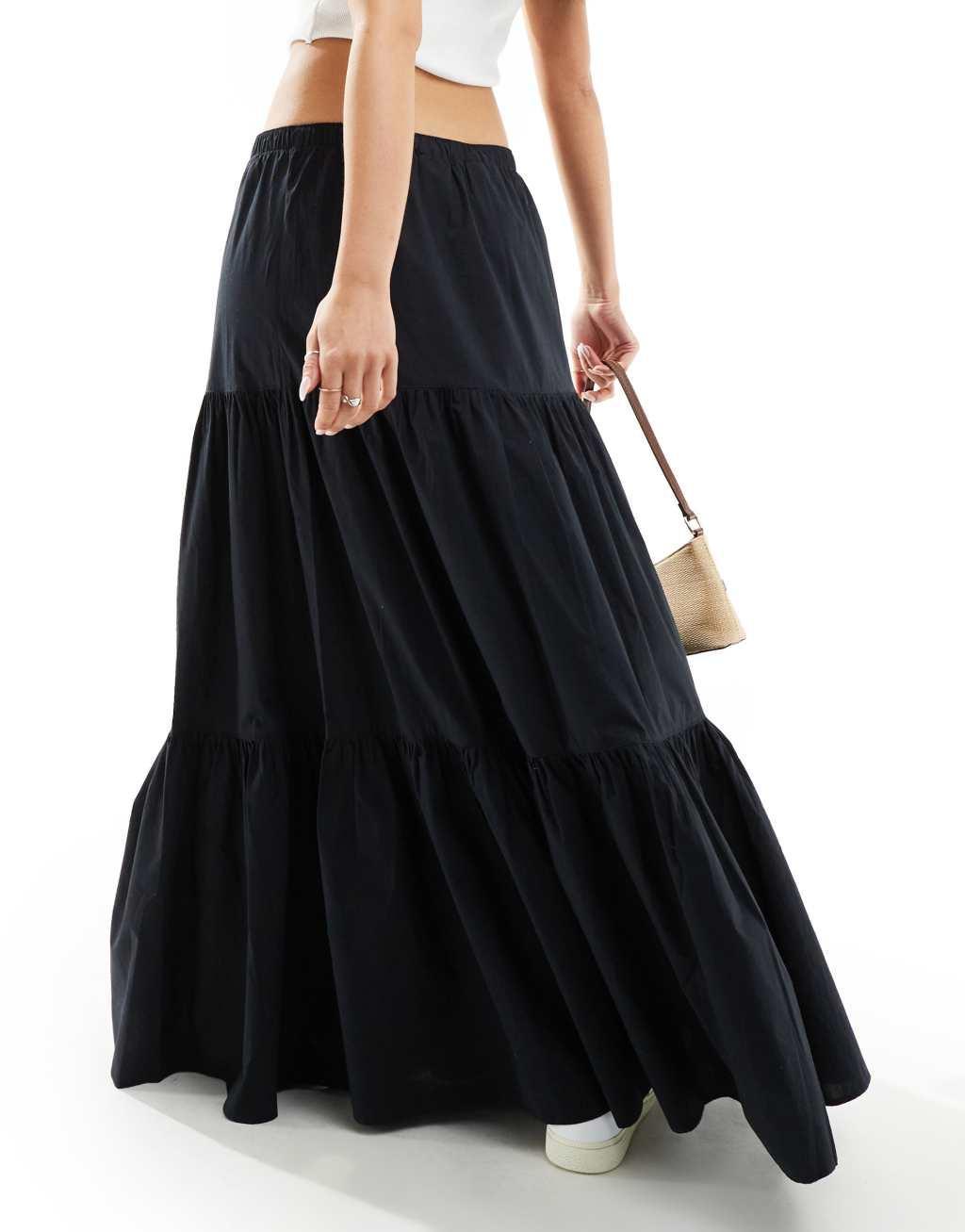 Weekday Nico tiered maxi skirt in black Product Image