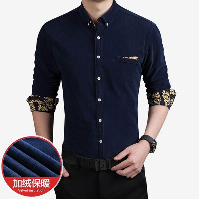 Long-Sleeve Print Panel Fleece-Lined Corduroy Shirt Product Image