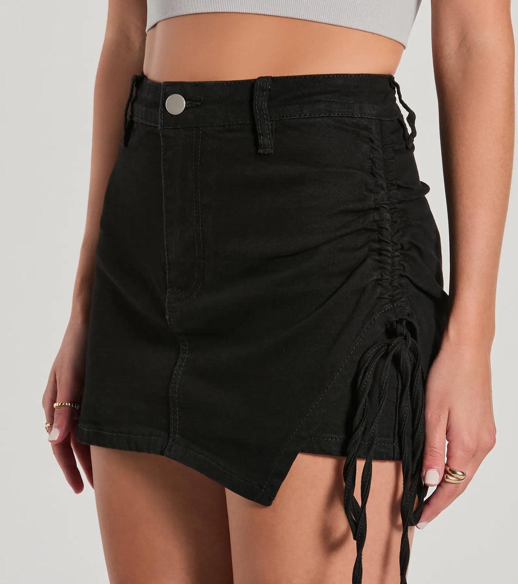 Hit The Streets High-Rise Ruched Denim Skort Product Image