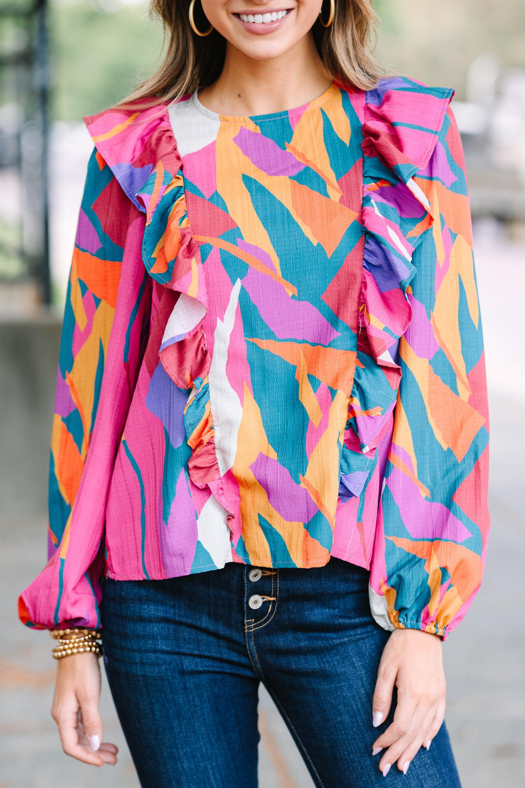 Carry Your Love Fuchsia PInk Abstract Blouse Female Product Image