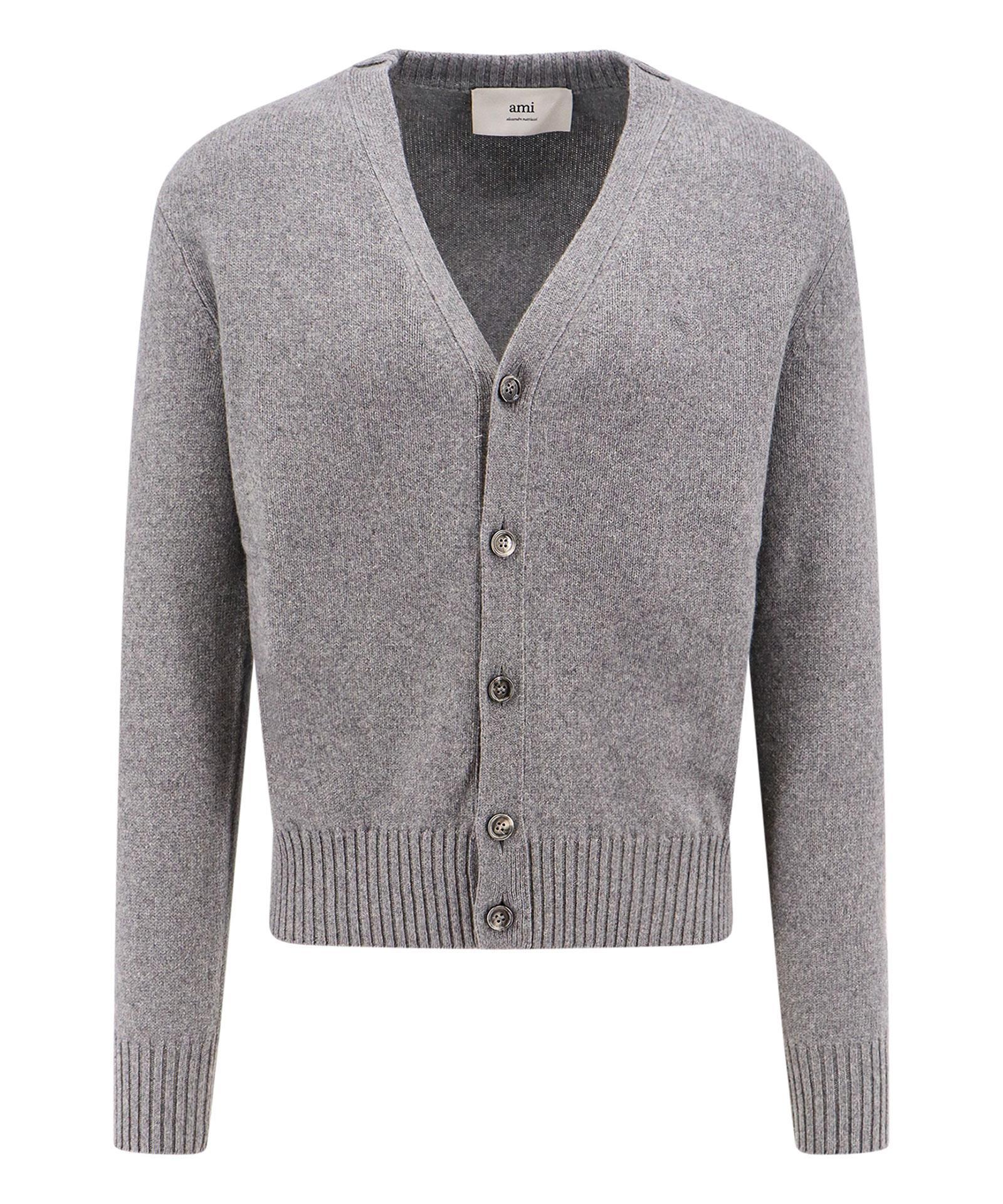 Ami Paris Man Cardigan Man Grey Knitwear In Gray Product Image