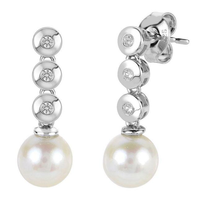 PearLustre by Imperial Sterling Silver Freshwater Cultured Pearl & Lab-Created White Sapphire Drop Earrings, Womens Product Image