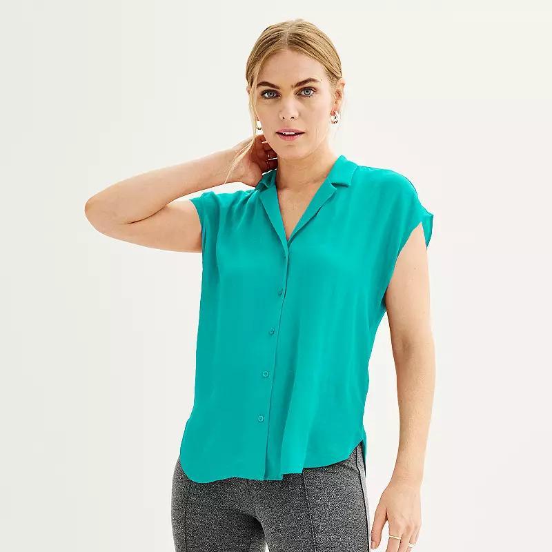 Womens Nine West Short Sleeve Easy Lapel Shirt Brazilian Blue Product Image