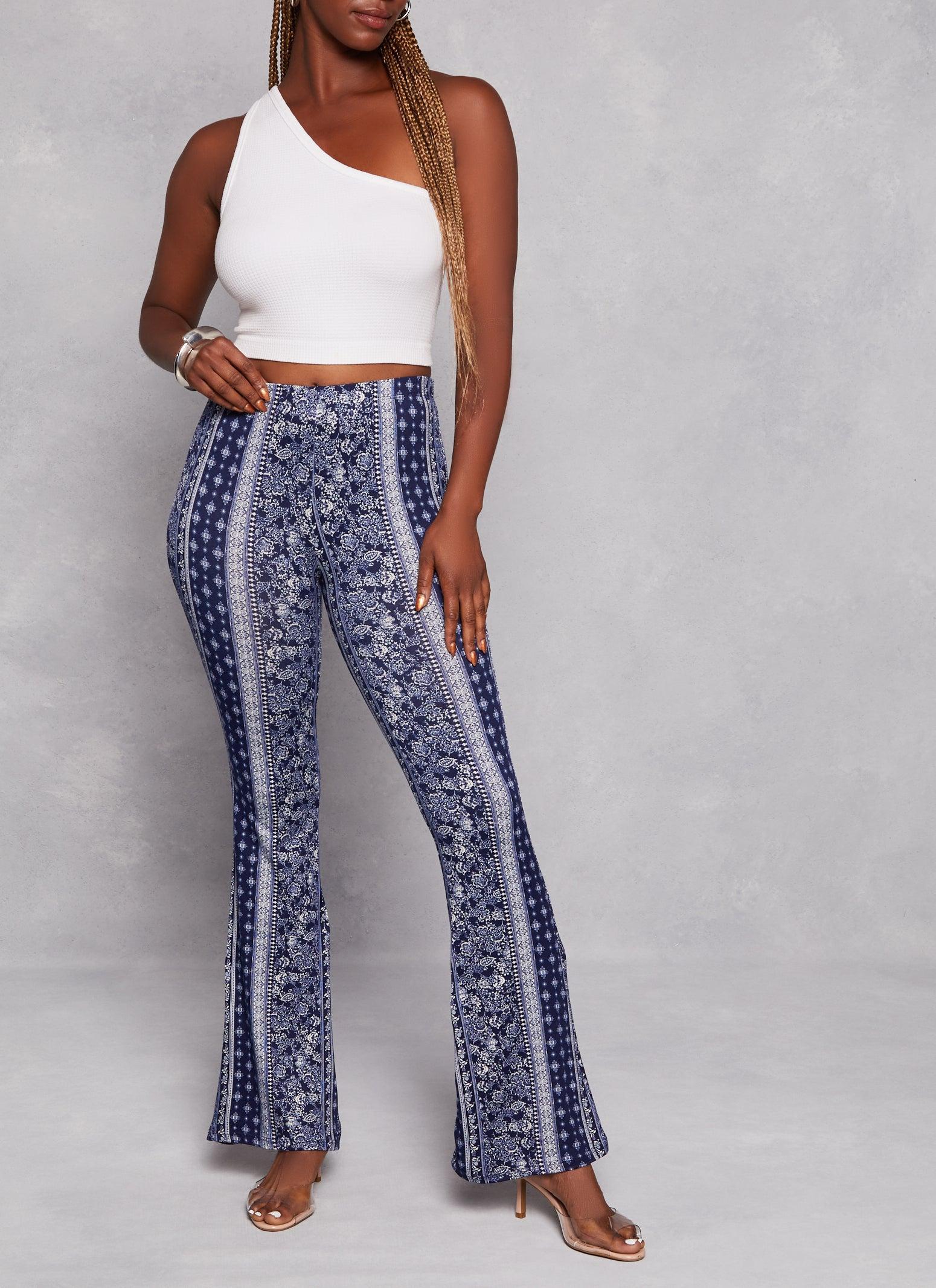 Womens Paisley Border Print High Waist Flare Pants Product Image