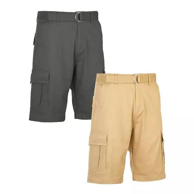 Mens Blu Rock 2-Pack Mens Slim Fit Cotton Stretch Belted Cargo Shorts Gray Green Product Image