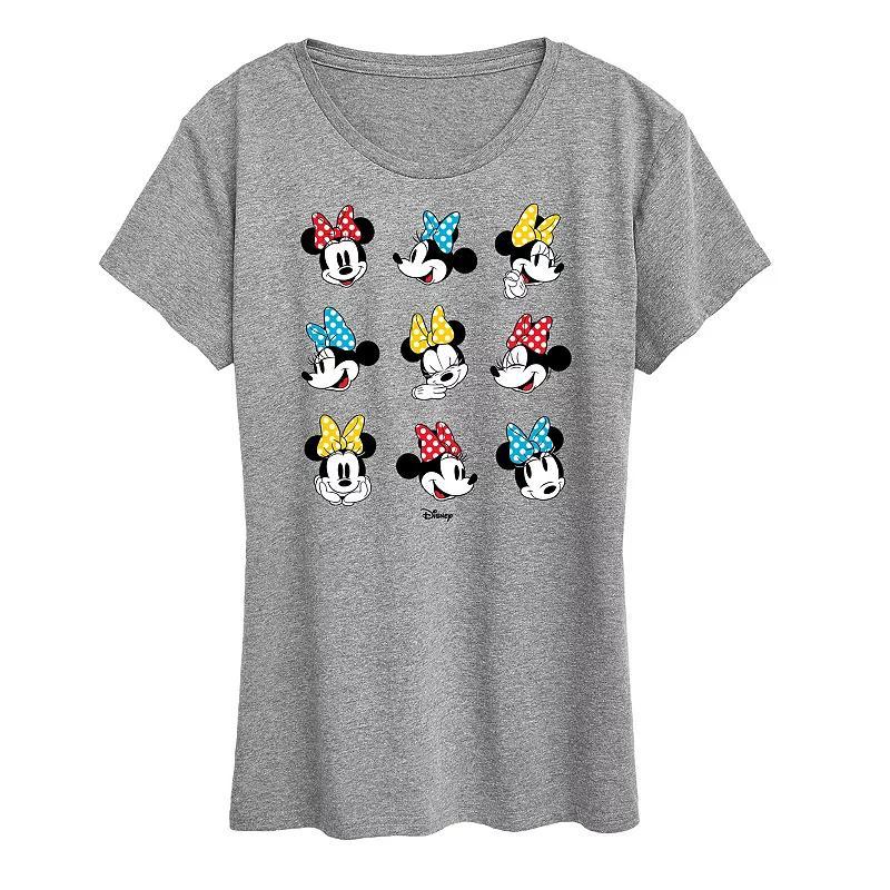 Hybrid - Disney Standard Characters Womens Tee Shirts HEATHER - Heather Gray Minnie Mouse Bow Grid Graphic Tee - Women & Plus Product Image