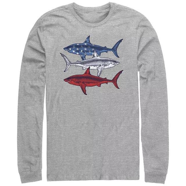 Mens Red White And Blue Sharks Long Sleeve Graphic Tee Athletic Grey Product Image