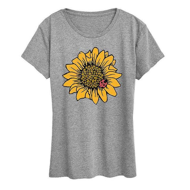 Womens Sunflower Ladybug Graphic Tee, Girls Grey Gray Product Image