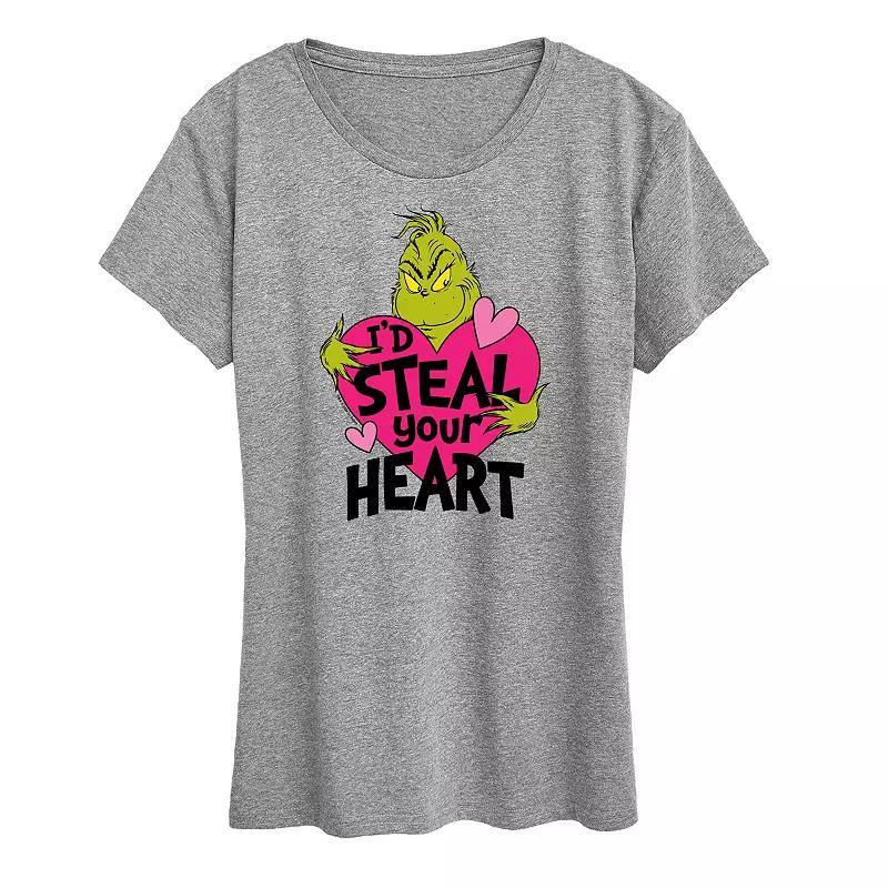 Womens Grinch Id Steal Your Heart Graphic Tee Grey Gray Product Image