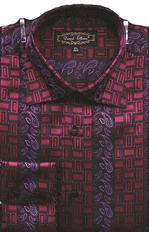 Dress Shirt Regular Fit Paisley And Check Design In Red Product Image