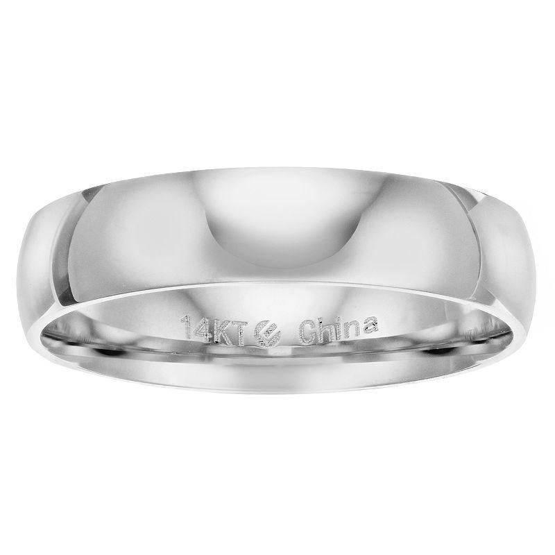 14k Gold 5 mm Comfort Fit Mens Wedding Band White Product Image