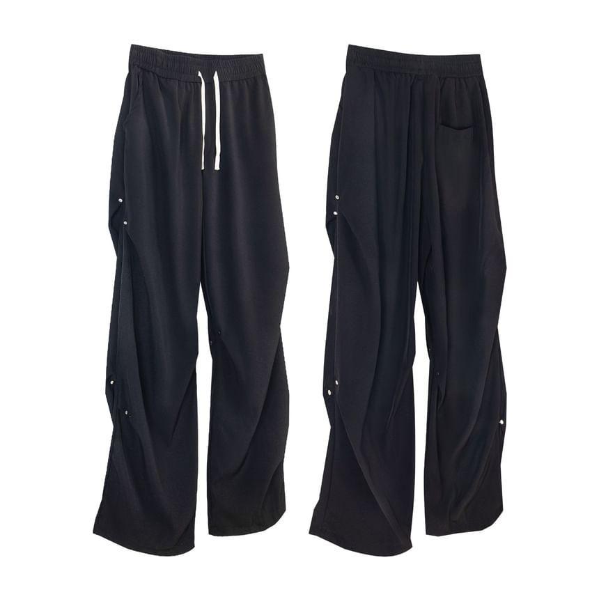 Drawstring Waist Plain Wide Leg Sweatpants Product Image