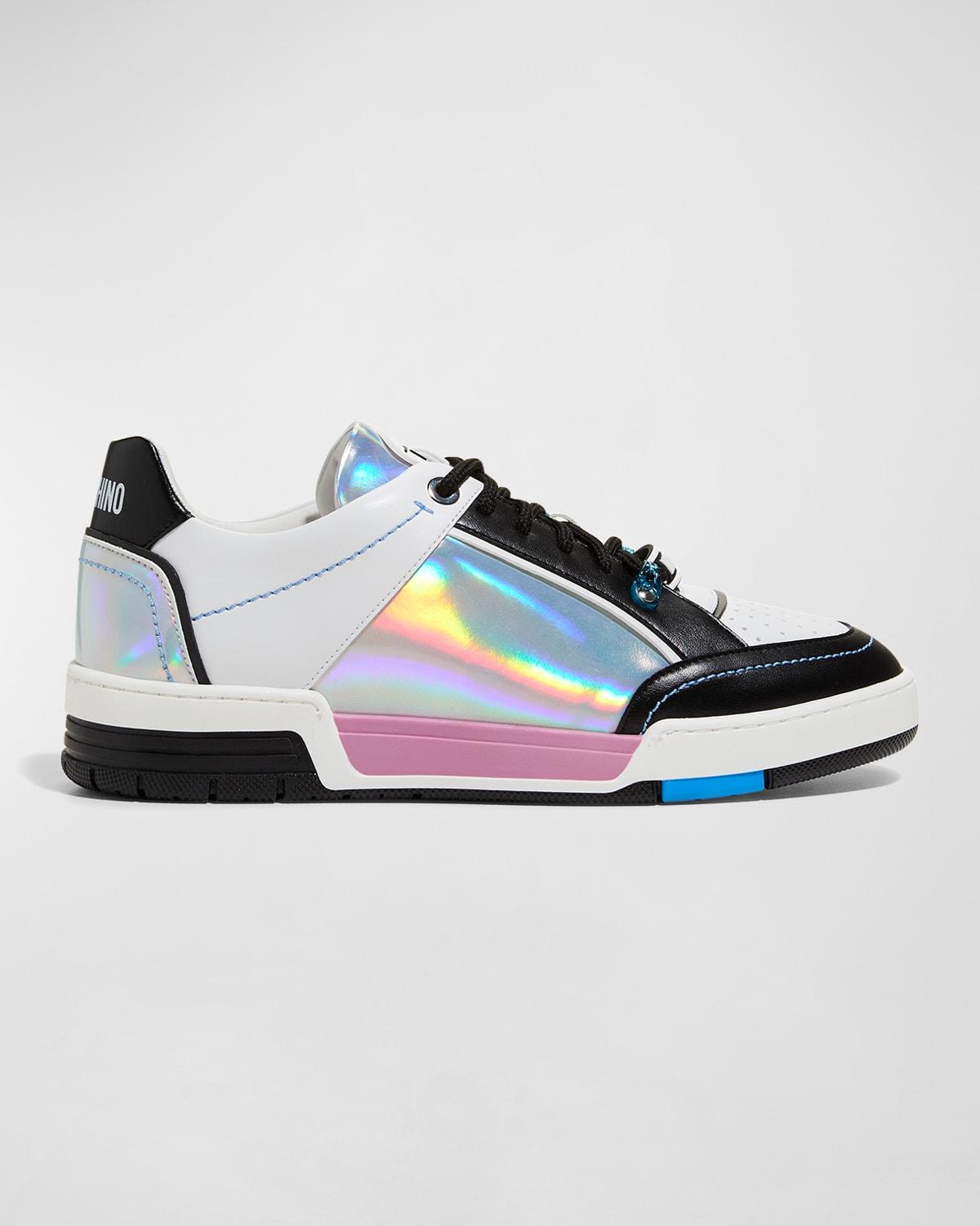 Mens Iridescent Colorblock Leather Low-Top Sneakers Product Image