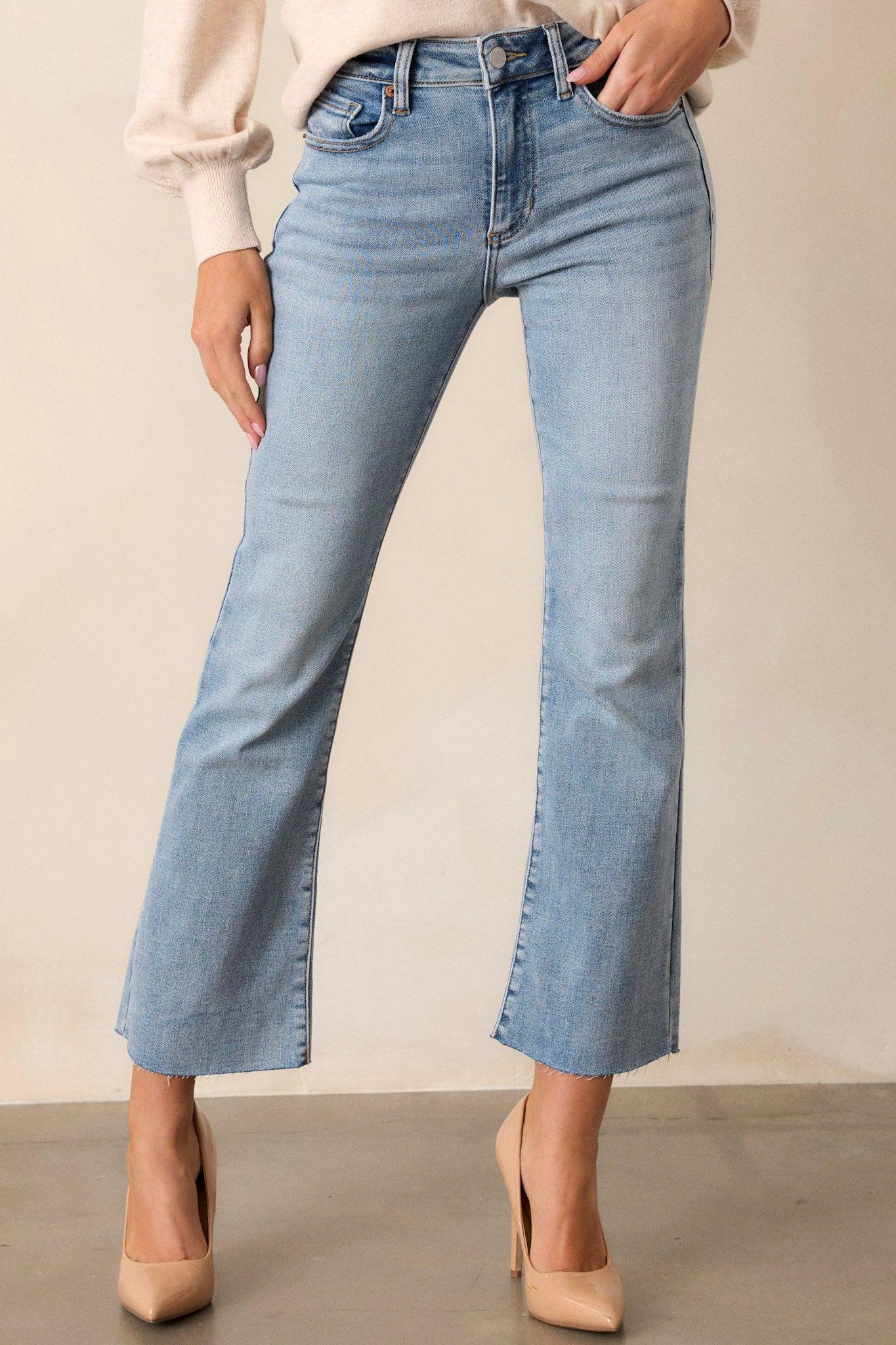 Wave Of Calm Light Wash Cropped Flare Jeans Product Image