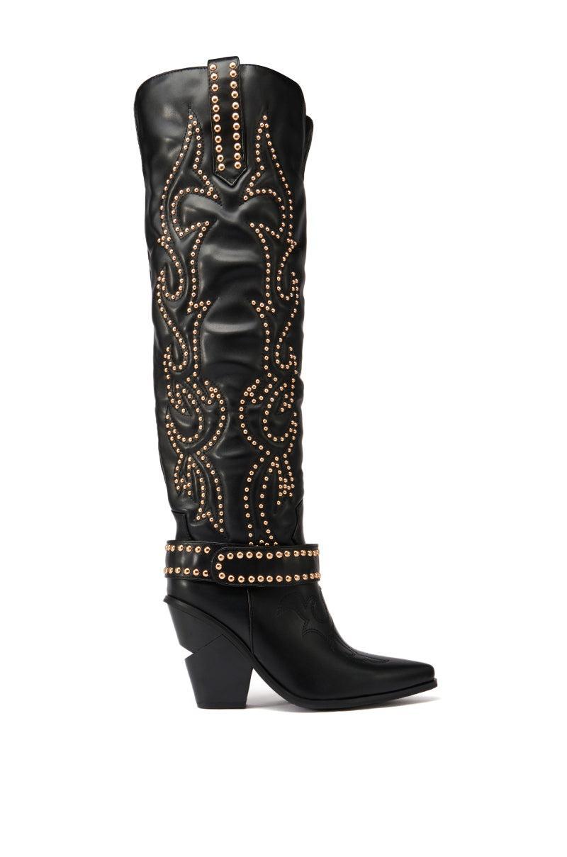 AZALEA WANG MAITIA BLACK EMBELLISHED WESTERN BOOT Product Image