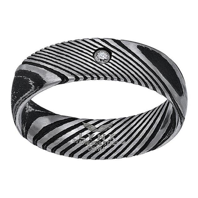 LYNX Mens Damascus Steel Black Ion-Plated Cubic Zirconia Ring Two Tone Product Image