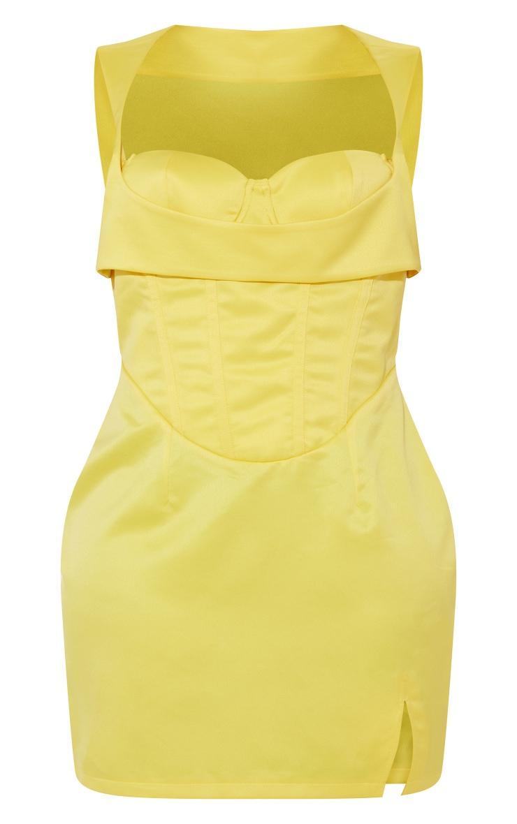 Shape Yellow Structured Satin Corset Detail Mini Dress Product Image