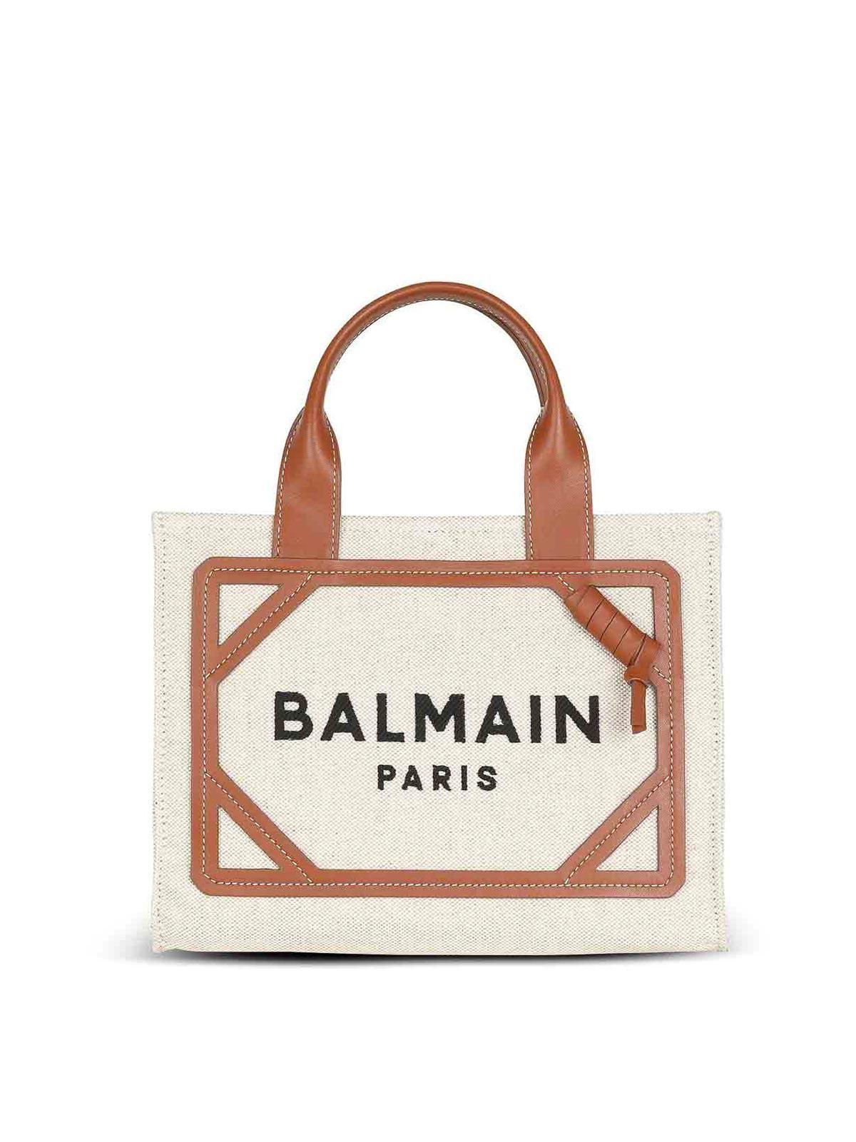 BALMAIN Small Canvas B-army 42 Tote Bag In Brown Product Image