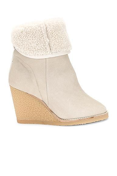 Women's Totam Shearling Wedge Ankle Boots - Neutral - FR 39 - Moda Operandi Product Image