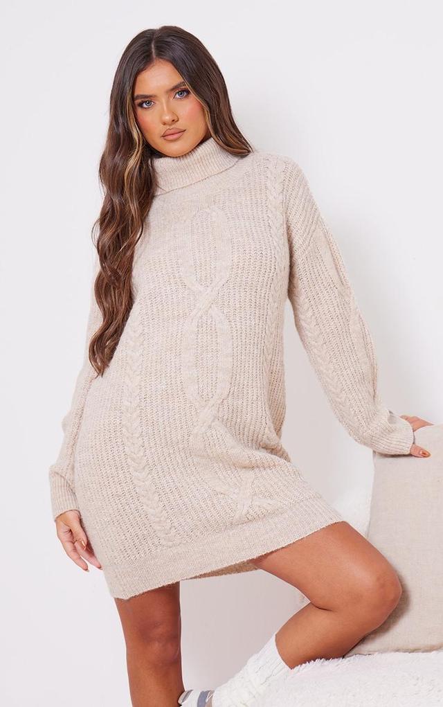 Oatmeal Soft Knit Cable Sweater Dress Product Image