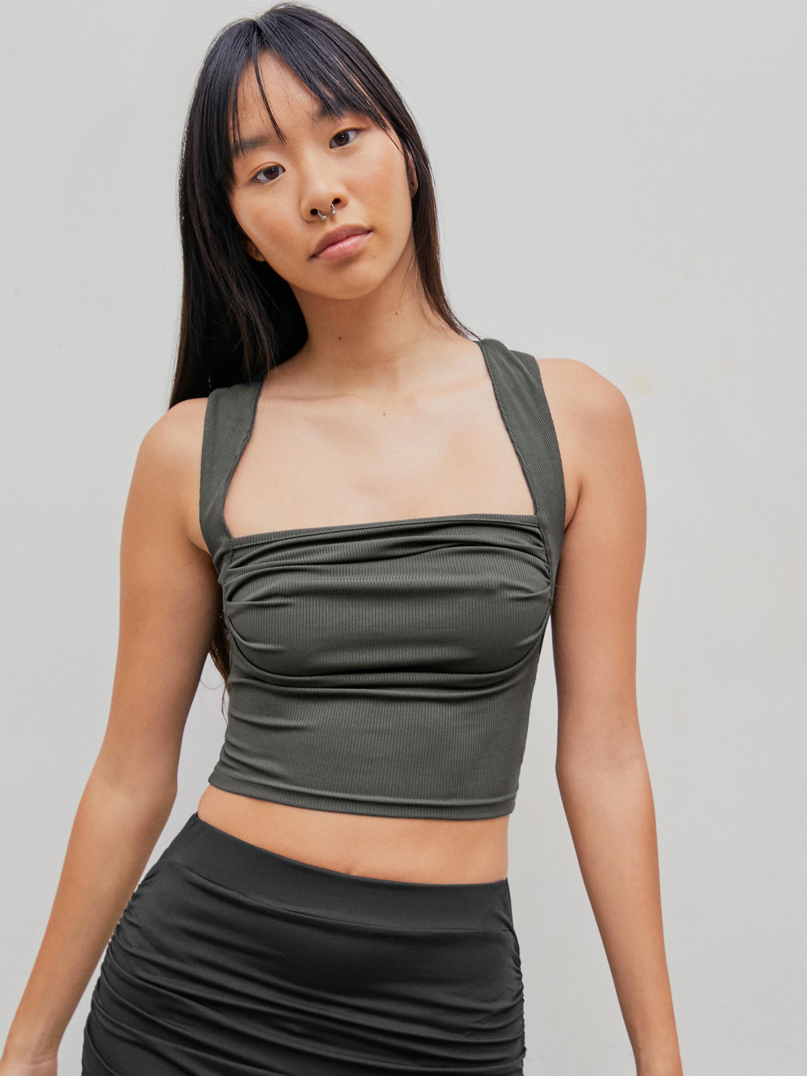 Solid Ruched Square Neck Crop Top Product Image