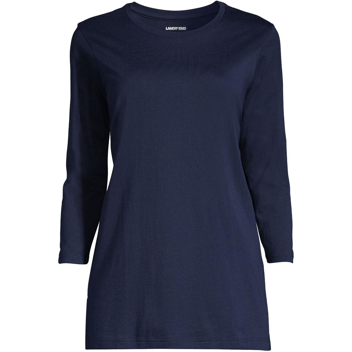 Lands End Womens Petite 3/4 Sleeve Supima Cotton Crewneck Tunic Product Image