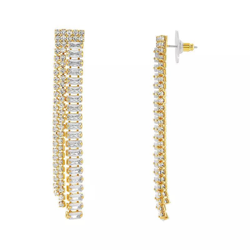 Emberly Gold Tone Crystal Triple Strand Linear Drop Earrings, Womens, Yellow Gold Tone Product Image