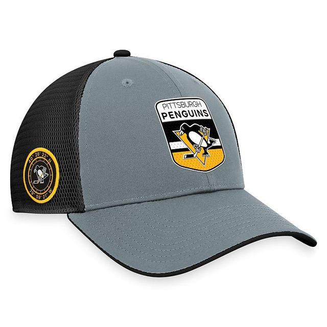 Mens Fanatics Branded Gray/Black Pittsburgh Penguins Authentic Pro Home Ice Trucker Adjustable Hat Product Image