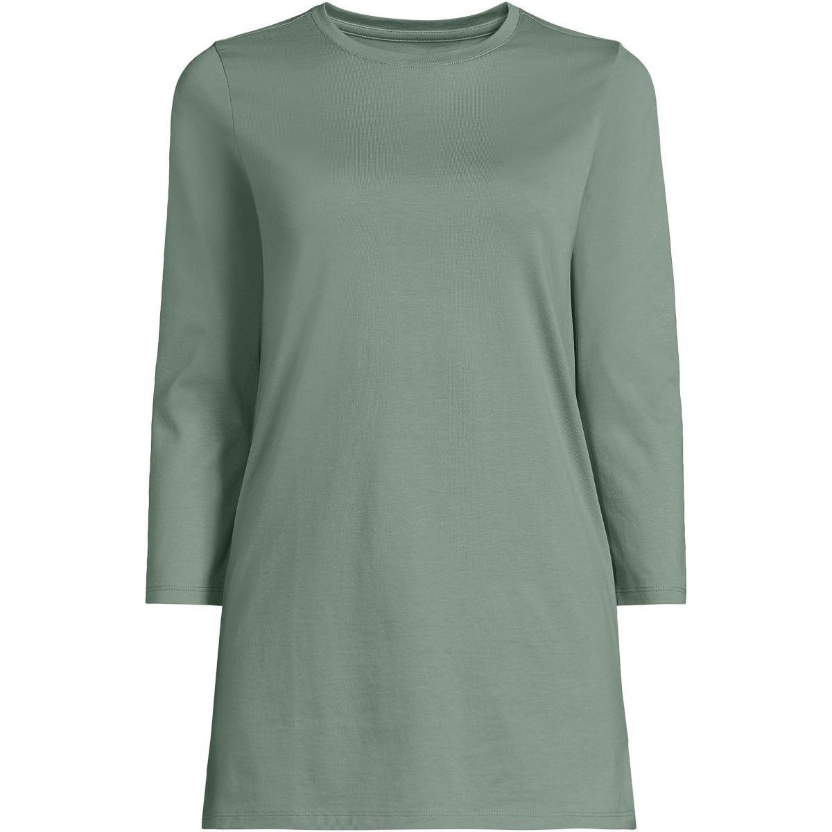 Lands End Womens Petite 3/4 Sleeve Supima Cotton Crewneck Tunic Product Image