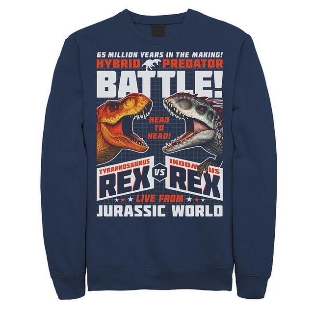 Mens Jurassic World T-Rex VS I-Rex Battle Poster Fleece Graphic Pullover Blue Product Image