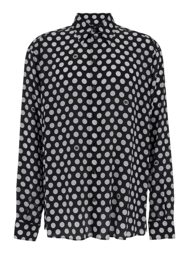 Polka Dot-print Silk Shirt In Black Product Image