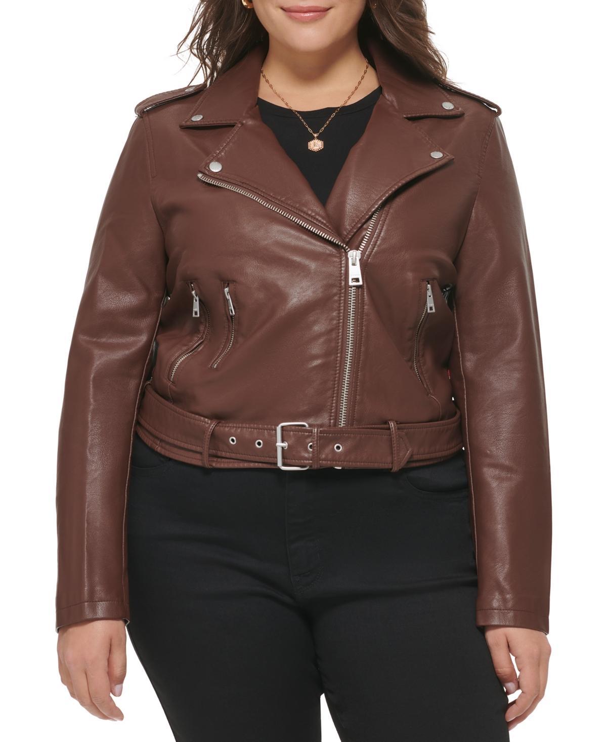 Plus Size Levis Asymmetrical Faux Leather Motorcycle Jacket, Womens Green Product Image