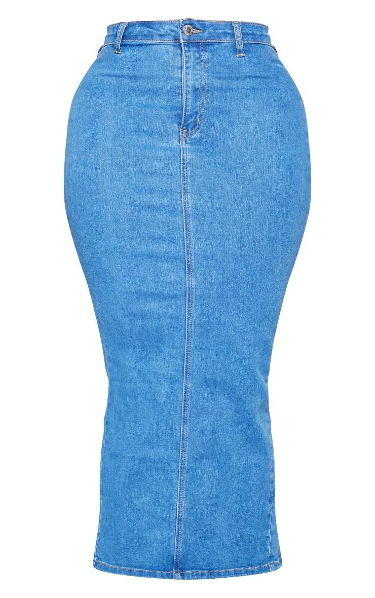 Shape Mid Blue Wash Denim Disco Midaxi Skirt Product Image