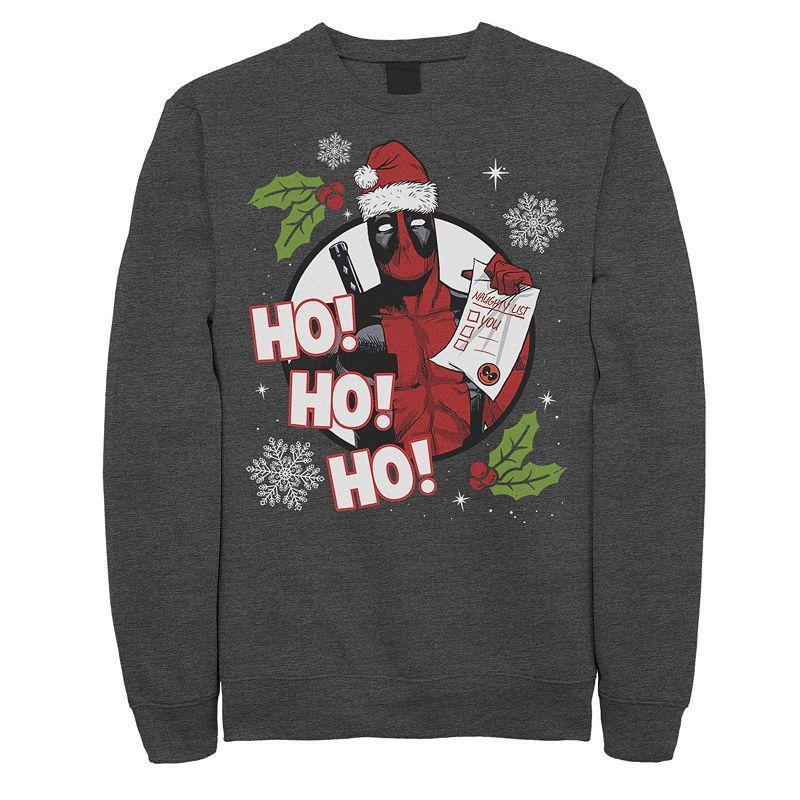 Mens Marvel Deadpool Santa Naughty List Holiday Sweatshirt Grey Heather Product Image