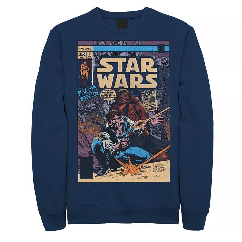 Mens Star Wars Han Solo And Chewbacca Comic Cover Graphic Fleece Pullover Blue Product Image