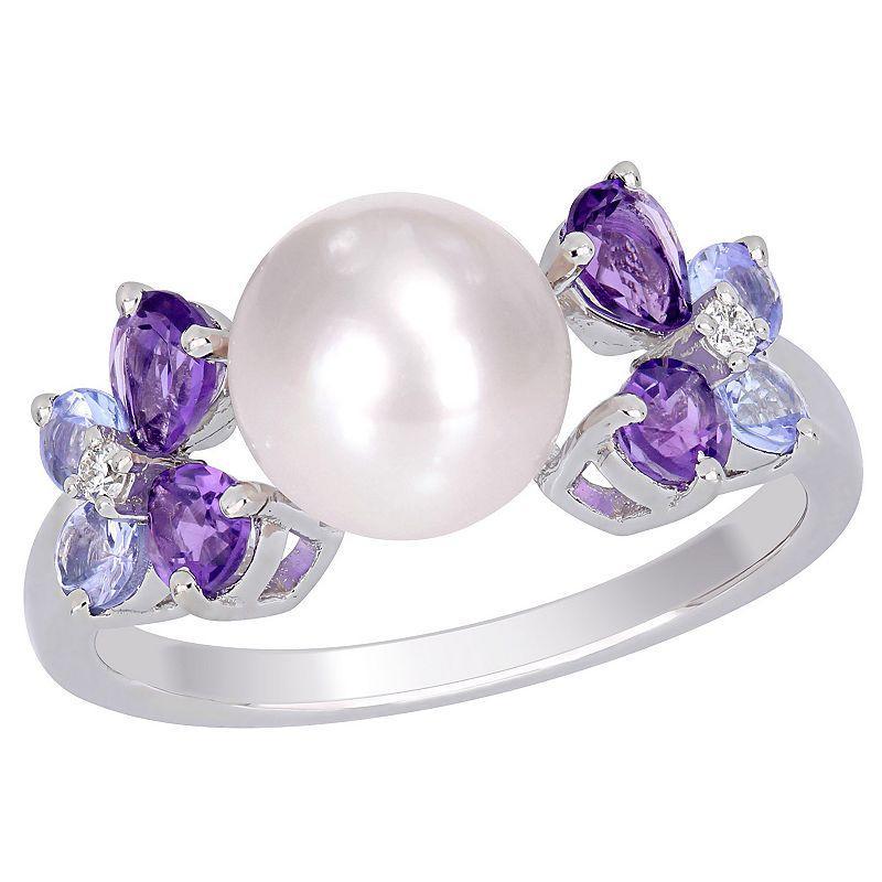 Stella Grace Sterling Silver Freshwater Cultured Pearl, Gemstone & Diamond Accent Ring, Womens Purple Product Image