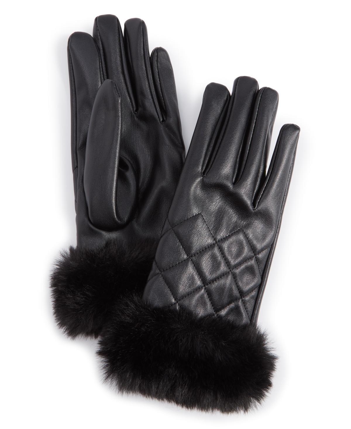 I.n.c. International Concepts Womens Faux-Fur-Trim Faux-Leather Gloves, Created for Macys Product Image