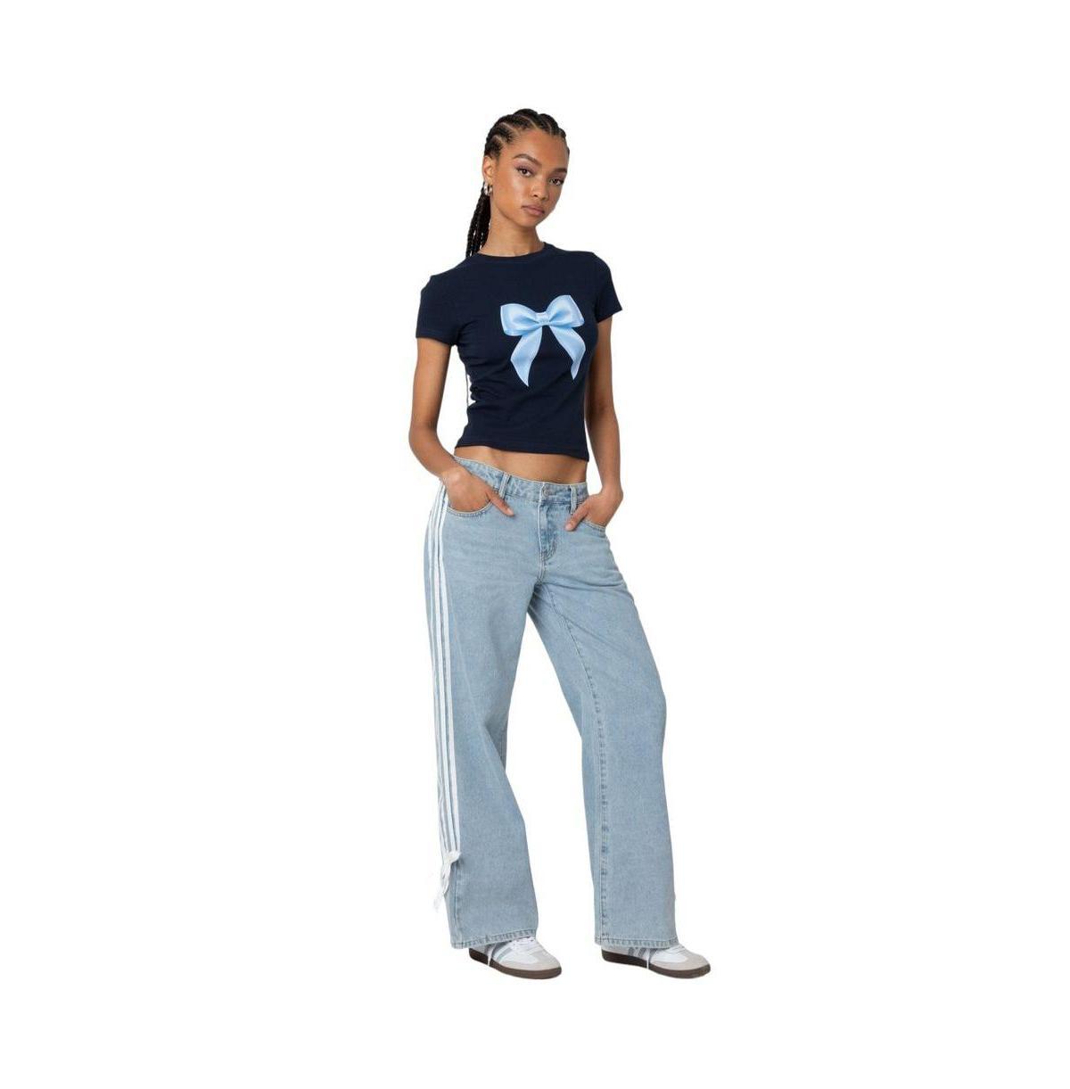 Edikted Womens Washed Low Rise Ribbon Jeans product image