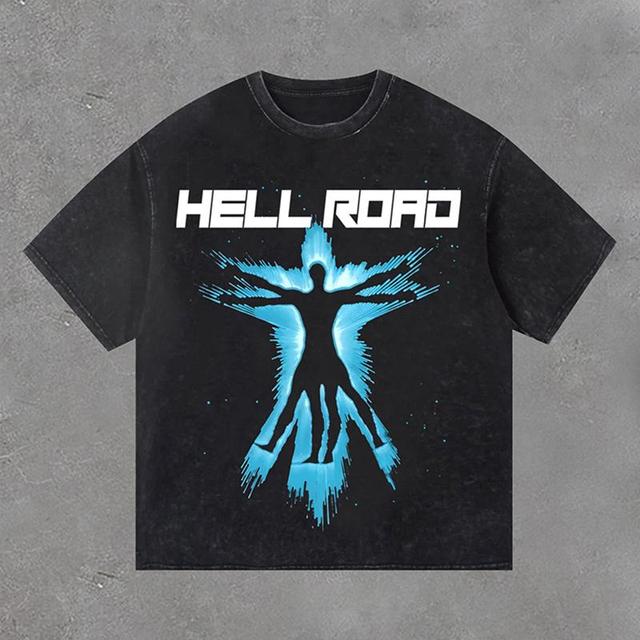 Hell Road Retro Portrait Graphic Print Acid Washed T-Shirt Product Image