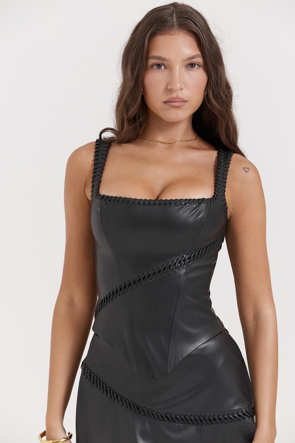 Leonie Black Vegan Leather Corset - SALE Product Image