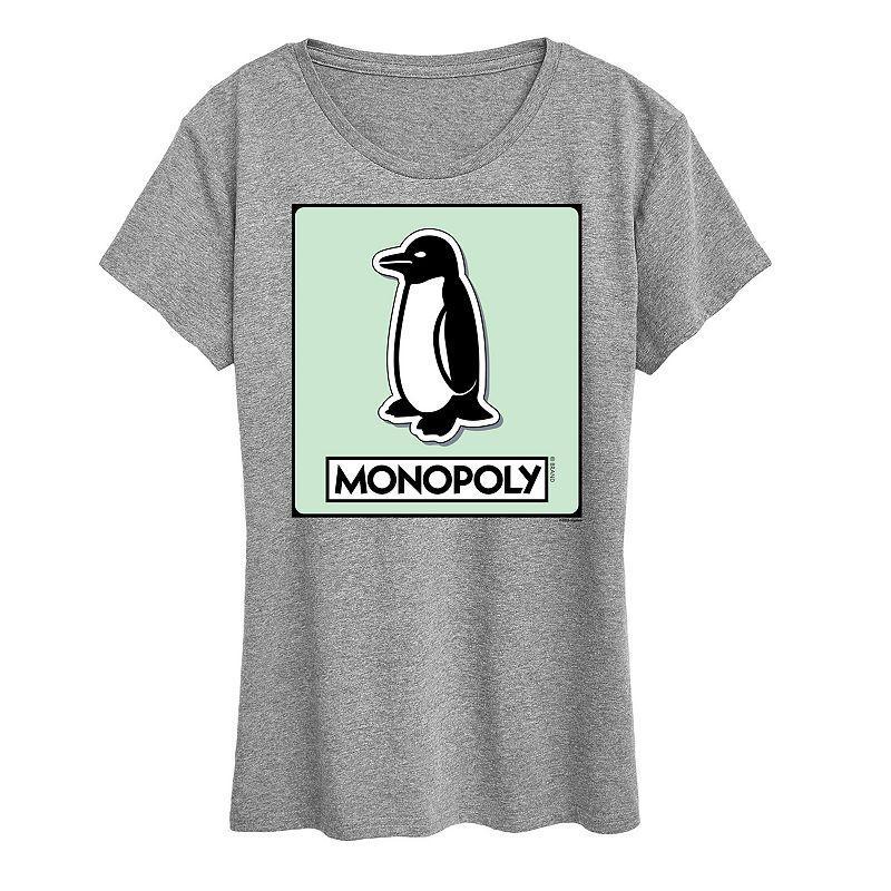 Womens Monopoly Penguin Game Token Graphic Tee by Hasbro Grey Gray Product Image