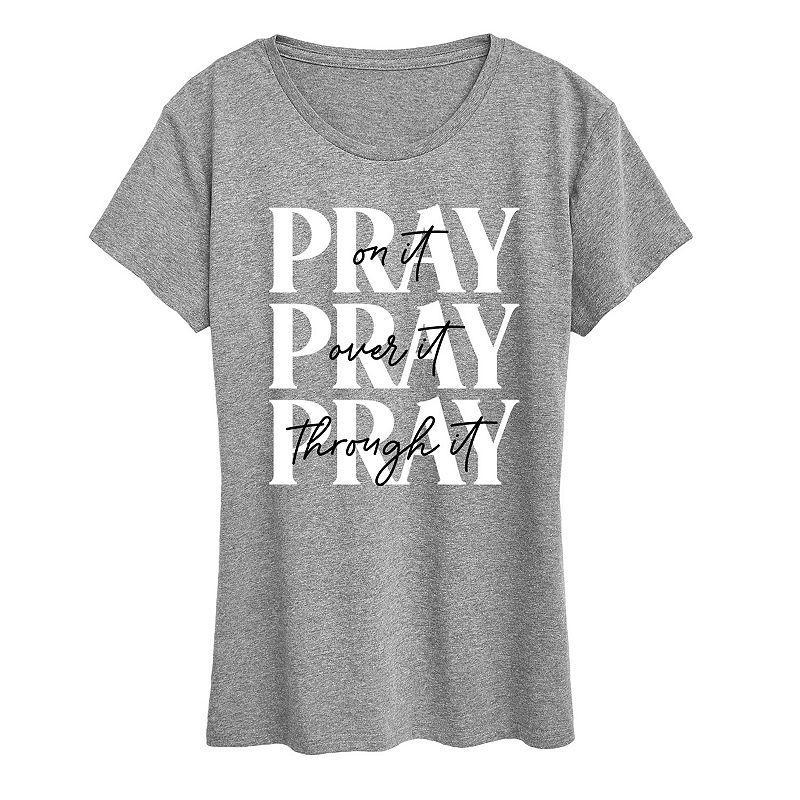 Womens Pray On It Graphic Tee, Girls Grey Gray Product Image